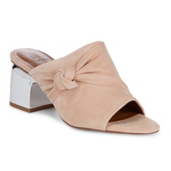H HALSTON Nude Suede Mirrored Block Heel Slides - Picture 2 of 8